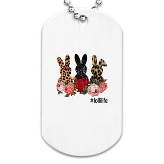 Cute Bunny Flowers Lolli Life Happy Easter Sunday Floral Leopard Plaid Women Gift Dog Tag | Mazezy