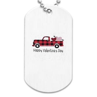 Happy Valentines Day Heart Cute Red Plaid Truck Dog Tag | Mazezy