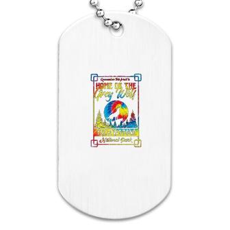 Home Of The Grey Wolf Yellowstone National Park Tie Dye Dog Tag | Mazezy