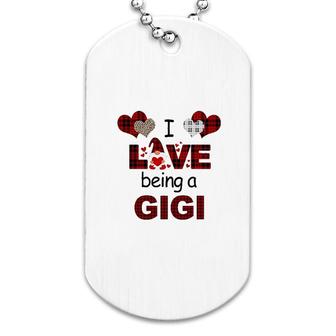 I Love Being A Gigi Plaid Heart Dog Tag | Mazezy