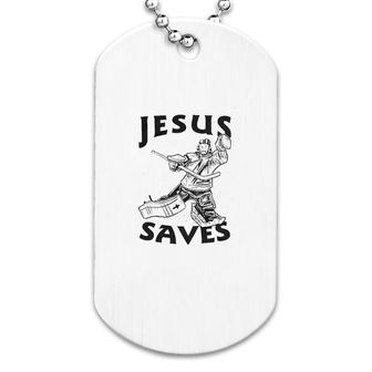 Jesus Saves Hockey Goal Dog Tag | Mazezy