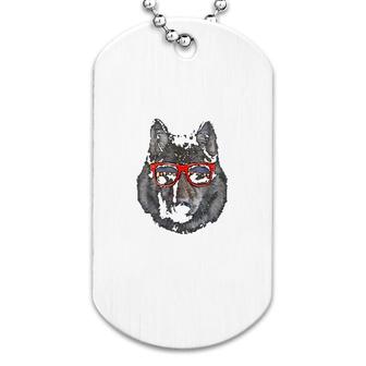 Wolf In Retro Sunglass Frame Dog Tag | Mazezy