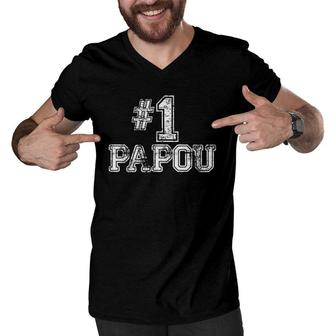 1 Papou Number One Sports Father's Day Gift Men V-Neck Tshirt | Mazezy