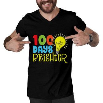 100 Days Brighter Lightbulb Graphic For Teachers And Kids Men V-Neck Tshirt - Seseable