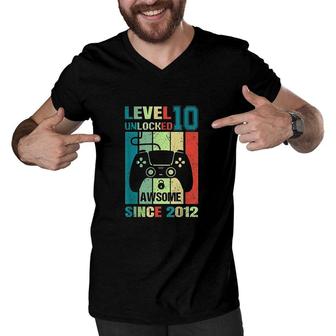 10th Birthday Gift Level 10 Unlocked Awesome 2012 Video Game Men V-Neck Tshirt - Seseable