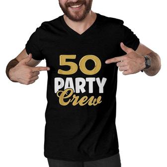 50 Birthday 50 Party Crew Squad 50Th Bday Group Birthday Yellow Men V-Neck Tshirt - Seseable