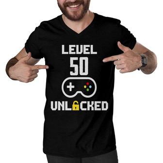 50Th Birthday Gift Level 50 Unlocked Gamer Men V-Neck Tshirt - Seseable