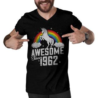 60Th Birthday Vintage Unicorn 70S 80S 90S Awesome Since 1962 Men V-Neck Tshirt - Seseable