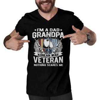 A Dad Grandpa Korean War Veteran Nothing Scares Me Dad Gift Men V-Neck Tshirt | Mazezy