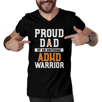 Adhd Dad Warrior Orange Ribbon Adhd Mental Health Awareness Men V-Neck Tshirt | Mazezy