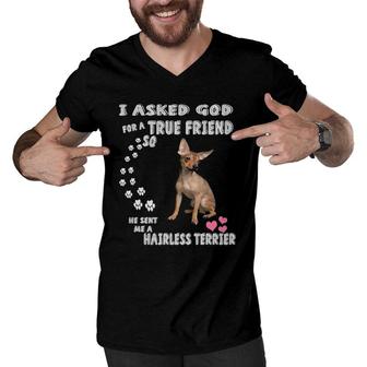 Aht Dog Quote Mom Dad Print Cute American Hairless Terrier Men V-Neck Tshirt | Mazezy