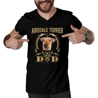 Airedale Terrier Dad Funny - Father's Day Gift Tee Men V-Neck Tshirt | Mazezy