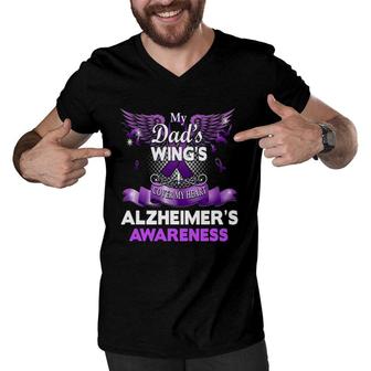 Alzheimer's Awareness Gift Products Dad's Wings Memorial Men V-Neck Tshirt | Mazezy
