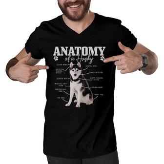 Anatomy Of A Siberian Husky Funny Cute Dog Husky Mom Dad Men V-Neck Tshirt | Mazezy