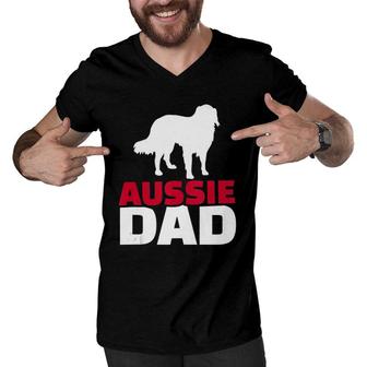 Aussie Australian Shepherd Dad Men V-Neck Tshirt | Mazezy