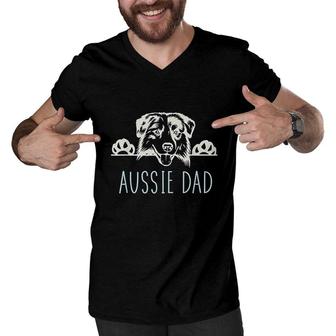 Aussie Dad With Australian Shepherd Men V-Neck Tshirt | Mazezy