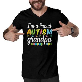 Autism Grandpa Awareness For I'm A Proud Grandfather Warrior Men V-Neck Tshirt | Mazezy