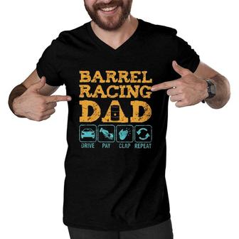 Barrel Racing Dad Drive Pay Clap Repeat Vintage Retro Men V-Neck Tshirt | Mazezy