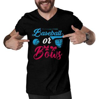 Baseball Or Bows Gender Reveal Party Baby Reveal Dad Mom Men V-Neck Tshirt | Mazezy