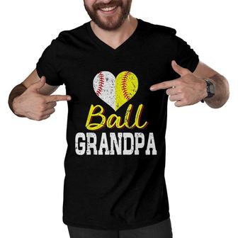Baseball Softball Ball Heart Grandpa Men V-Neck Tshirt | Mazezy