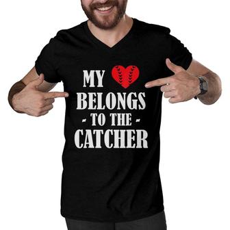 Baseball Softball Catcher Mom Dad Love Catcher Men V-Neck Tshirt | Mazezy