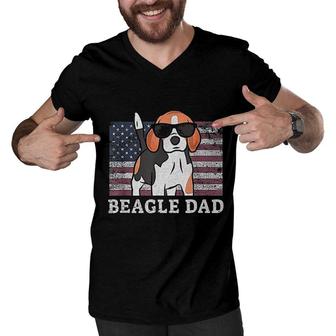 Beagle Dad American Flag Men V-Neck Tshirt | Mazezy