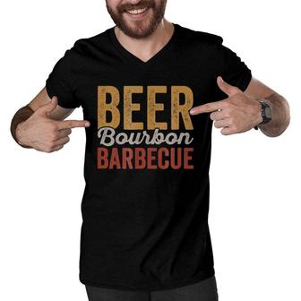 Beer Bourbon Bbq For Backyard Barbecue Grilling Dad Men V-Neck Tshirt | Mazezy