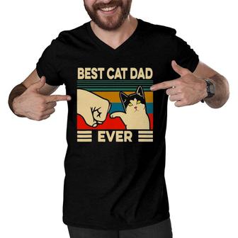 Best Cat Dad Ever Vintage Men Bump Fit Fathers Day Gift Men V-Neck Tshirt | Mazezy