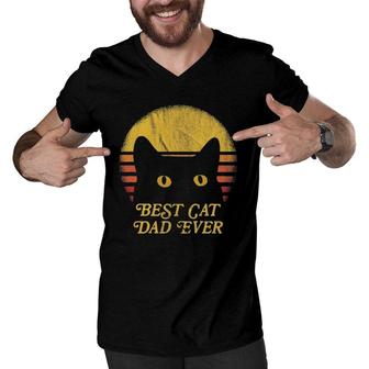 Best Cat Daddy Vintage Eighties Style Cat Retro Distressed Men V-Neck Tshirt | Mazezy