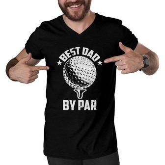 Best Dad By Par Funny Fathers Day Golf Tee Golfing Men V-Neck Tshirt | Mazezy