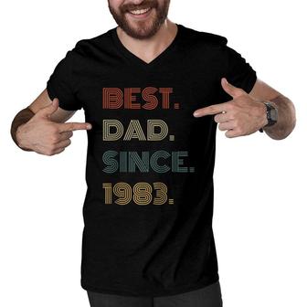 Best Dad Since 1983 Clothes Gift For Him Men Retro Vintage Raglan Baseball Tee Men V-Neck Tshirt | Mazezy