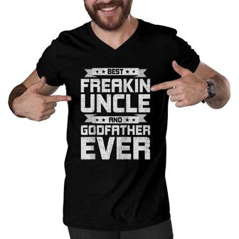 Best Freakin' Uncle And Godfather Ever Uncle Raglan Baseball Tee Men V-Neck Tshirt | Mazezy