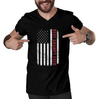 Best Grampy Ever Vintage American Flag Tee Father's Day Gift Men V-Neck Tshirt | Mazezy