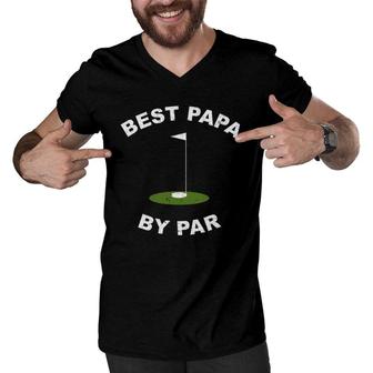 Best Papa By Par Funny Golf Men's Grandpa Gift Men V-Neck Tshirt | Mazezy