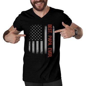 Best Papa Ever American Flag Fathers Day Gift Men V-Neck Tshirt | Mazezy