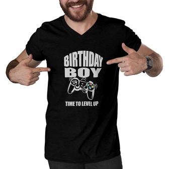 Birthday Boy Level Up Birthday Video Gamer Level Up Basic Men V-Neck Tshirt - Seseable