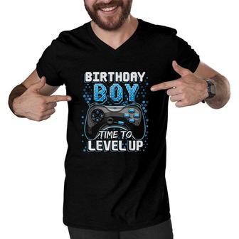 Birthday Boy Time To Level Up Video Game Birthday Gift Boys Men V-Neck Tshirt - Seseable
