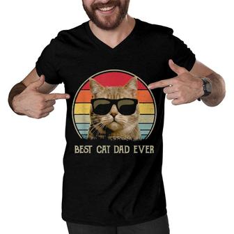 Cat Dad 2022 Vintage Best Cat Dad Ever Men V-Neck Tshirt | Mazezy