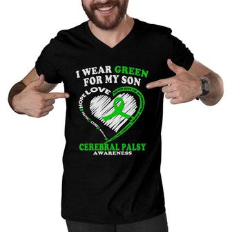 Cerebral Palsy For Dad And Mom I Wear Green For My Son Men V-Neck Tshirt | Mazezy