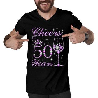 Cheers To 50 Years Old Purple Crown 50Th Birthday Queen Men V-Neck Tshirt - Seseable