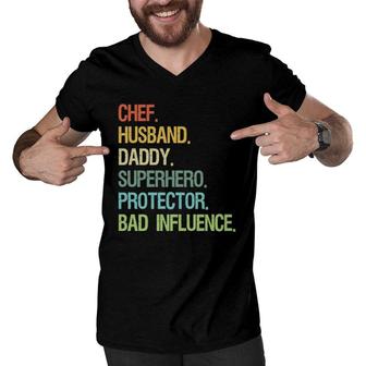 Chef Husband Daddy Superhero Protector Dad Men V-Neck Tshirt | Mazezy