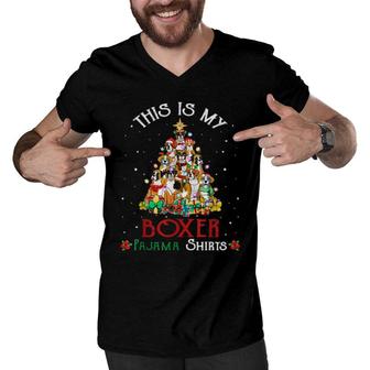 Christmas Pajama Boxer Tree Dog Xmas Dog Dad Mom Men V-Neck Tshirt | Mazezy