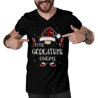 Classic Godfather Gnome Buffalo Plaid Matching Family Christmas Men V-Neck Tshirt | Mazezy