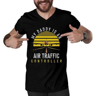 Dad Air Traffic Controller Daddy Father Atc Airplane Gift Men V-Neck Tshirt | Mazezy
