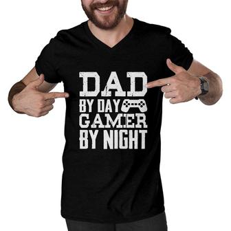 Dad By Day Gamer By Night Men V-Neck Tshirt | Mazezy