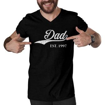 Dad Est1997 Perfect Father's Day Great Gift Love Daddy Dear Men V-Neck Tshirt | Mazezy