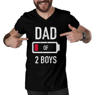 Dad Of 2 Two Boys Low Battery Gift For Father's Day Men V-Neck Tshirt | Mazezy