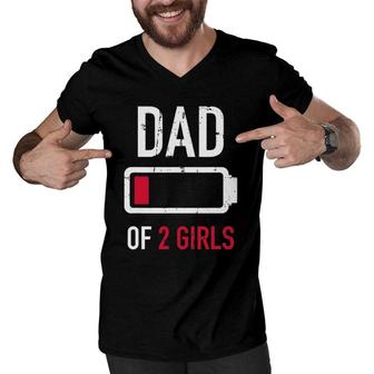 Dad Of 2 Two Girls Low Battery Gift For Father's Day Men V-Neck Tshirt | Mazezy