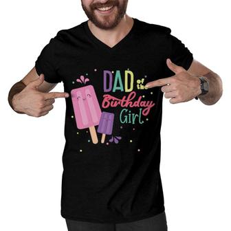 Dad Of The Birthday Girl Ice Cream Theme Matching Family Men V-Neck Tshirt | Mazezy