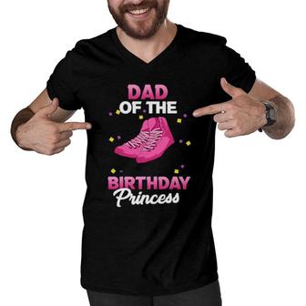 Dad Of The Birthday Princess Girl Roller Skate Party Men V-Neck Tshirt | Mazezy